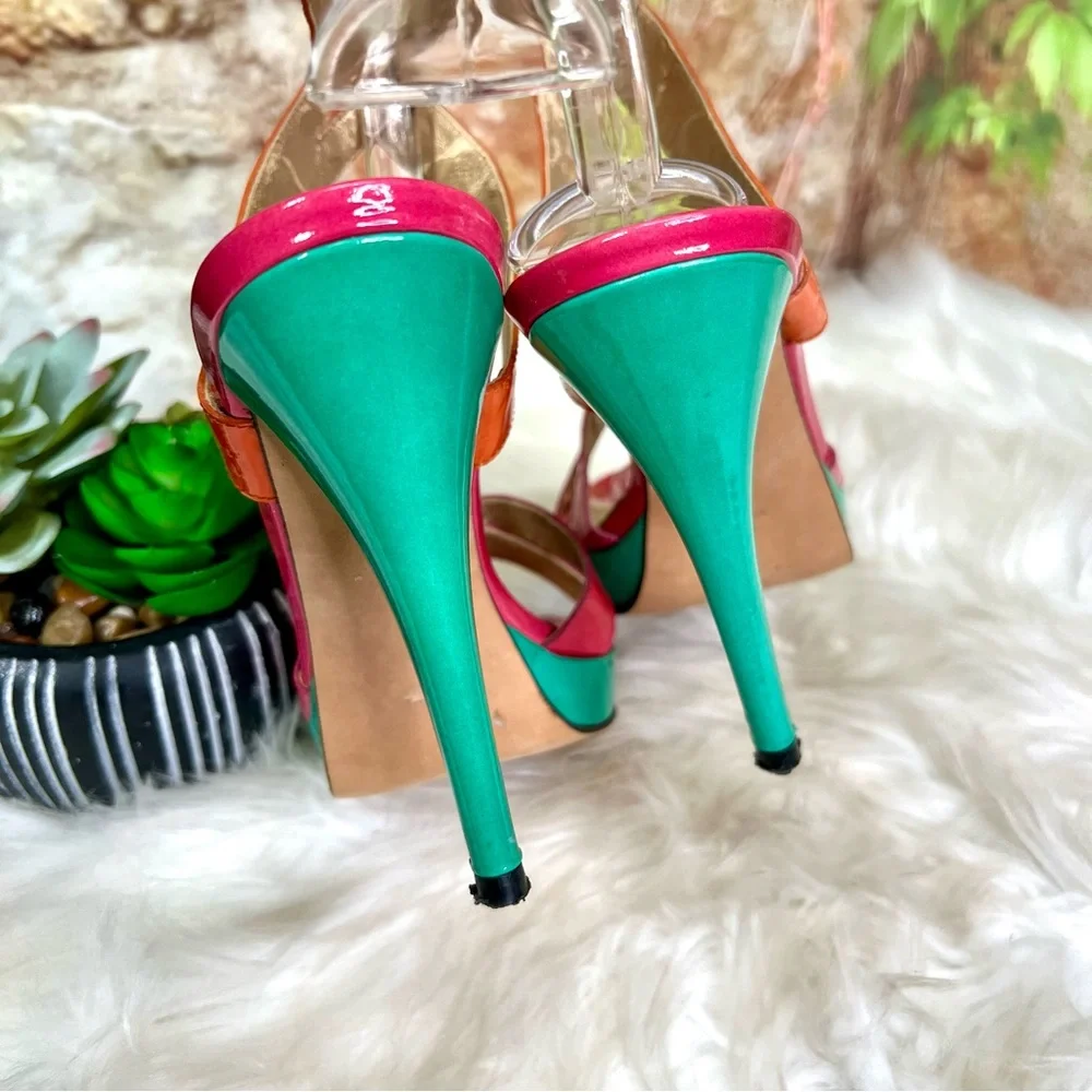 STUART WEITZMAN Patent Leather Multicolor Strappy Platform Sandals, 6.5 - Picture 11 of 15